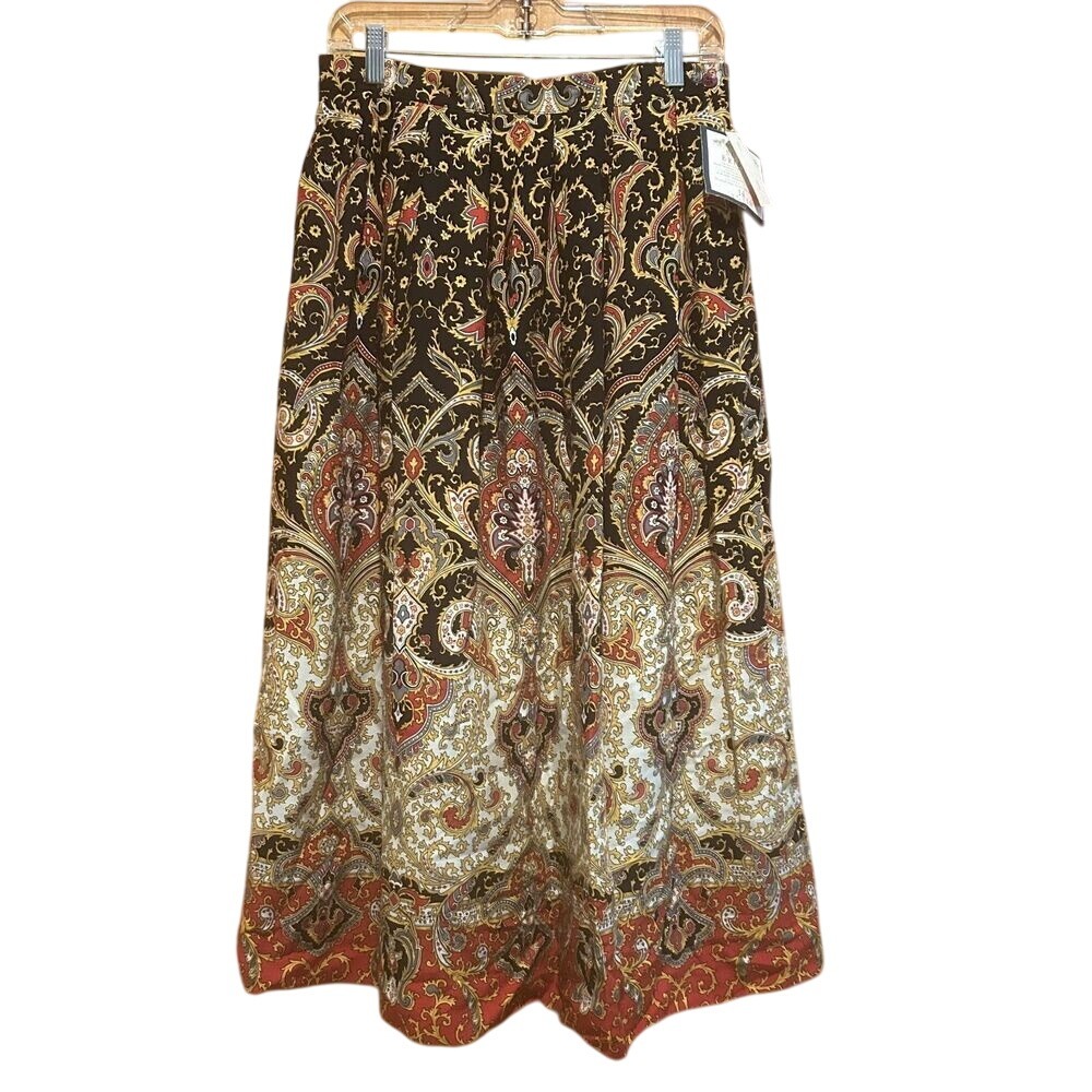 NWT VTG Susan Bristol Rayon Wool Midi‎ Skirt-Multicolor Paisley-Sz 14-Gypsy-Boho